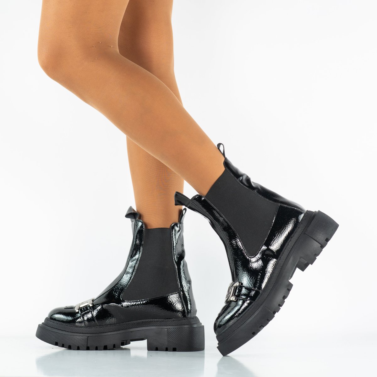 Ghete dama casual piele ecologica 234 negru lac 38 / Piele ecologica / black