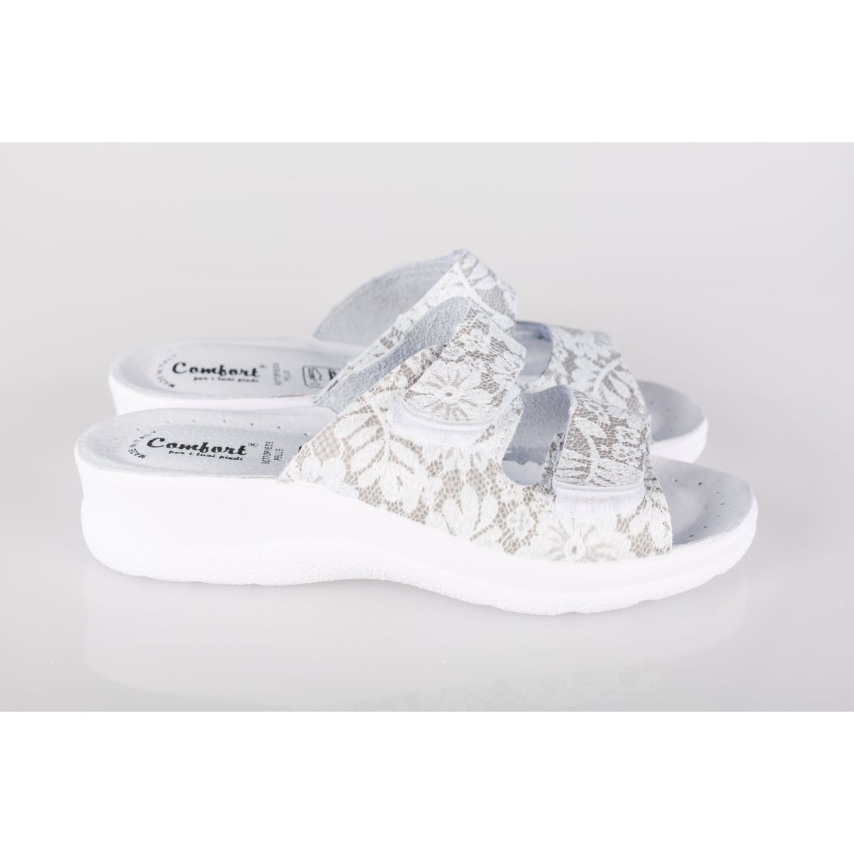 Saboti dama piele naturala DACO  12-2 alb gri 37 / Piele naturala / white