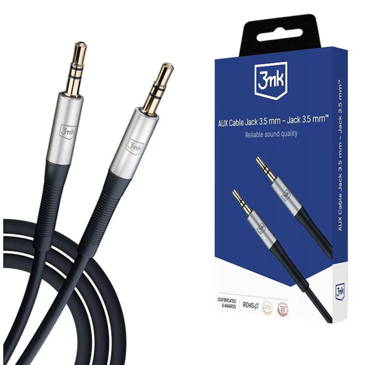 Cablu Audio, 2x mini Jack 3.5mm, Aluminiu + Silcone, 1m - 3mk - Black