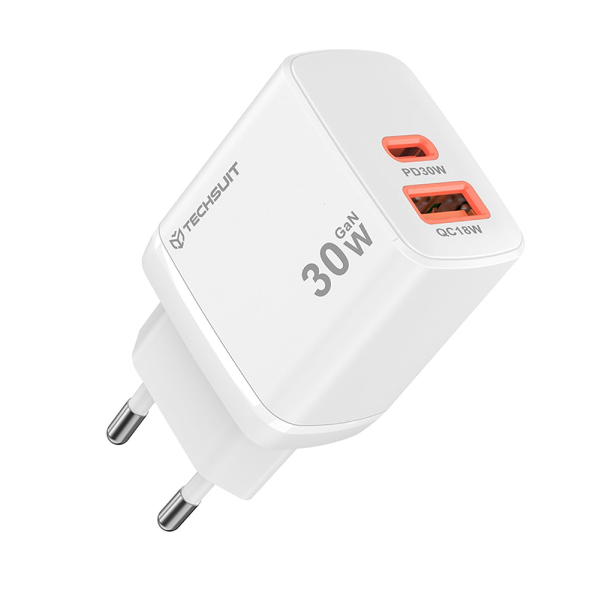 Alimentator pentru Priza, USB, Type-C Dual Travel Charger, 30W - Techsuit Duonix30W (CH1) - White