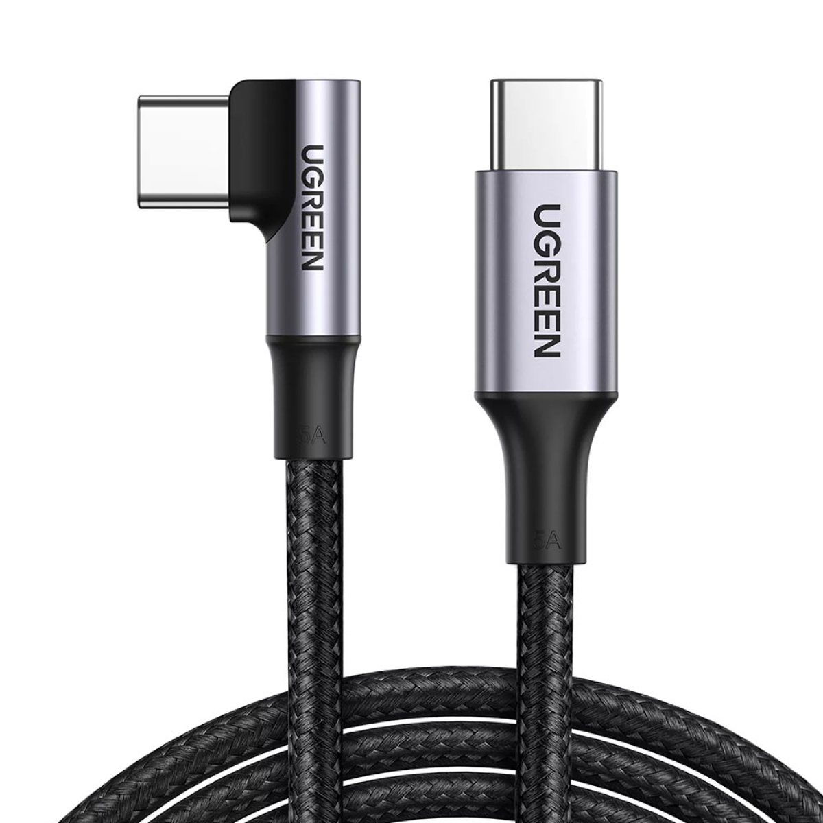 Cablu de Date USB-C la USB-C 90 Degree Cable, Fast Charging 5A, 1m - Ugreen - Gri