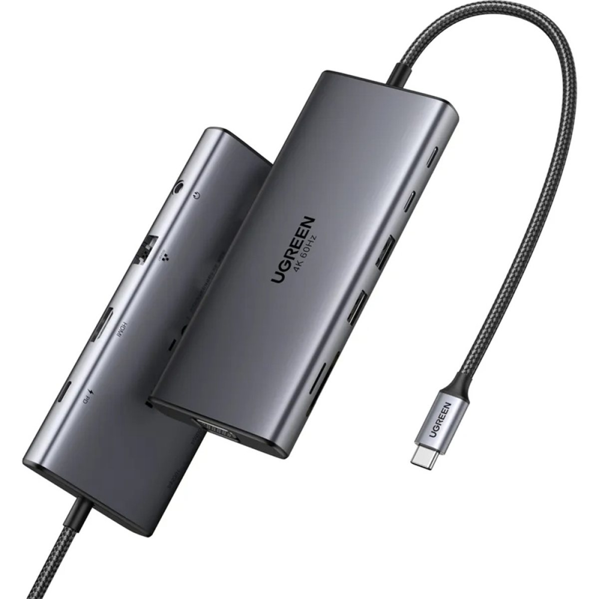 Hub USB-C la 3x Type-C, 2x USB, HDMI, RJ45, Jack 3.5mm, VGA, TF, SD Card - Ugreen (45520) - Gray