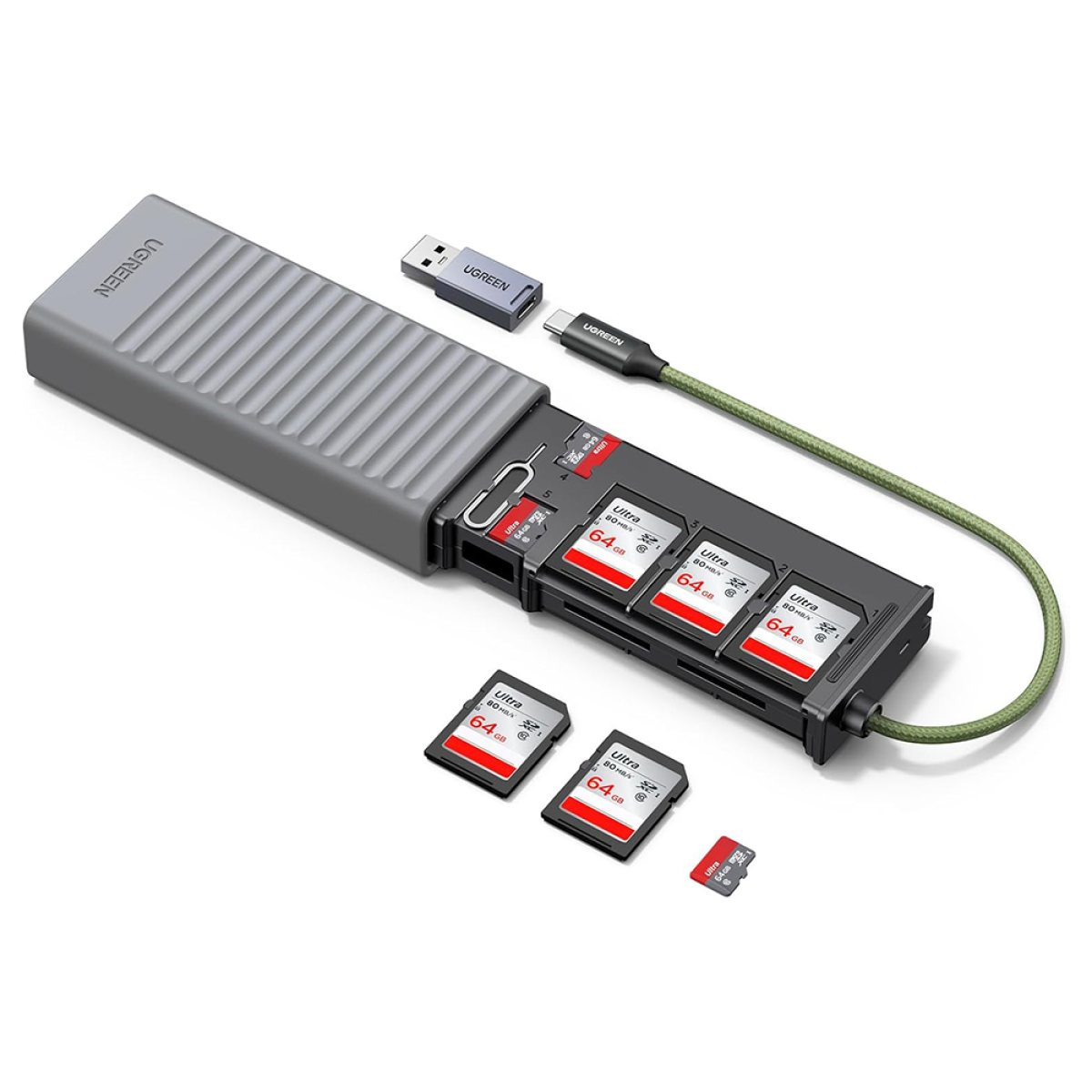 Card Reader USB/ Type-C la 2x SD, TF Card, 170MB/s - Ugreen (55899) - Grey