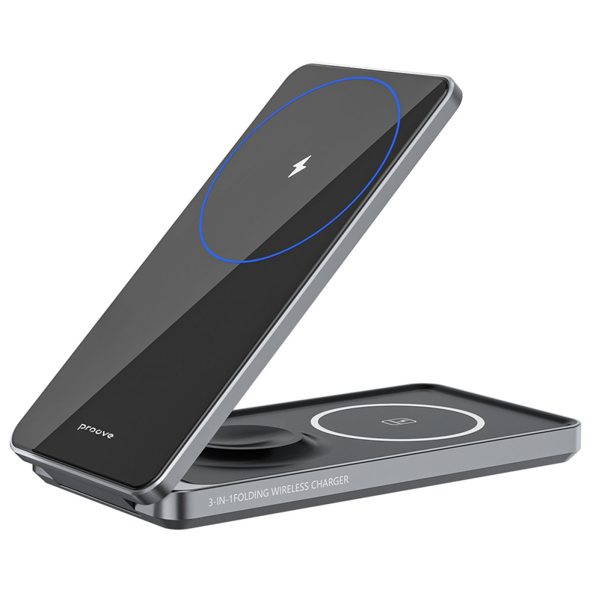 Statie incarcare 3in1 Pliabila pentru Telefon, Casti, Smartwatch, 15W - Proove Metal Edge (WSME15010003) - Grey