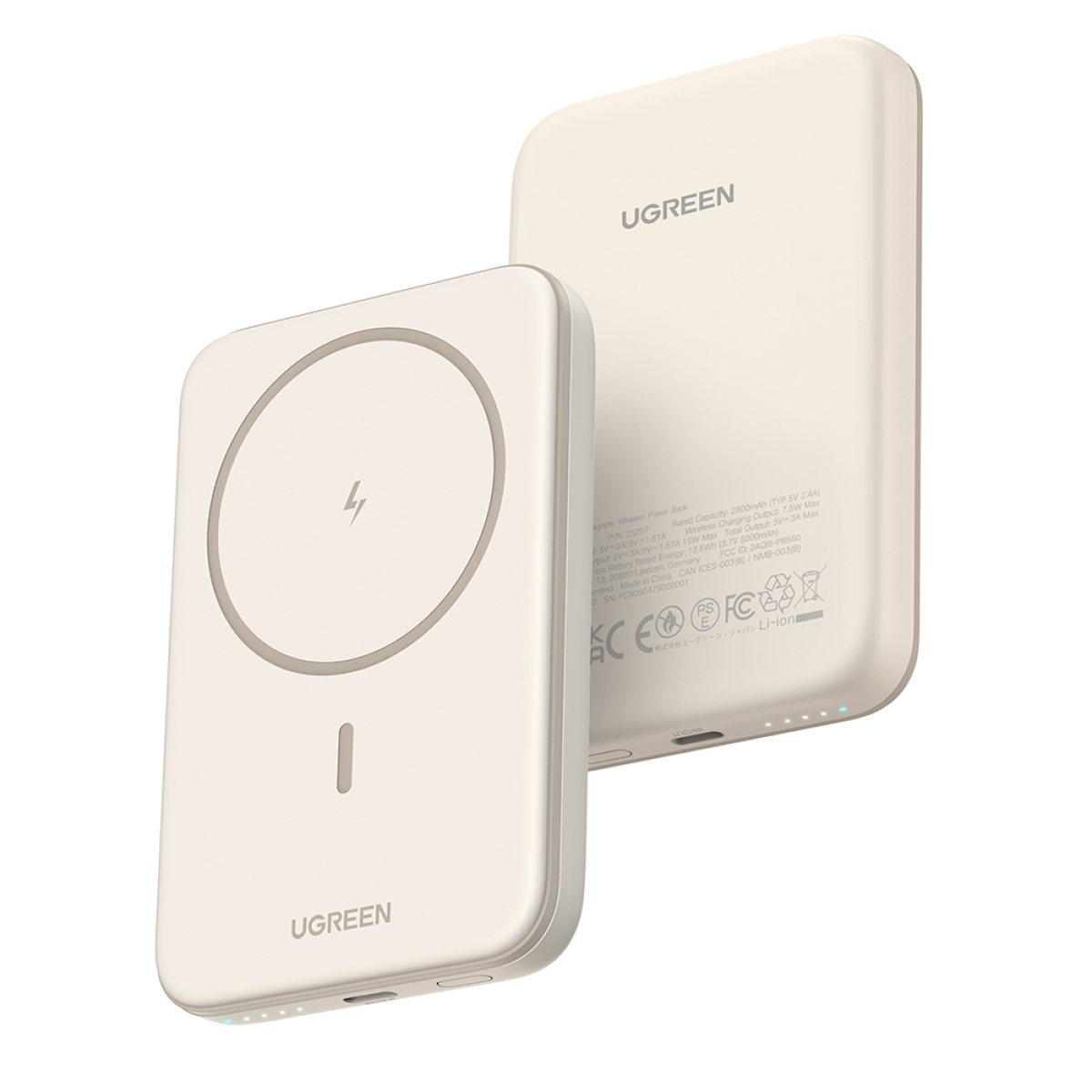 Baterie Externa pentru Telefon, Type-C, 5000mAh, 15W, 5V/3A, Cablu Type-C - Ugreen PB560 (25207) - Beige