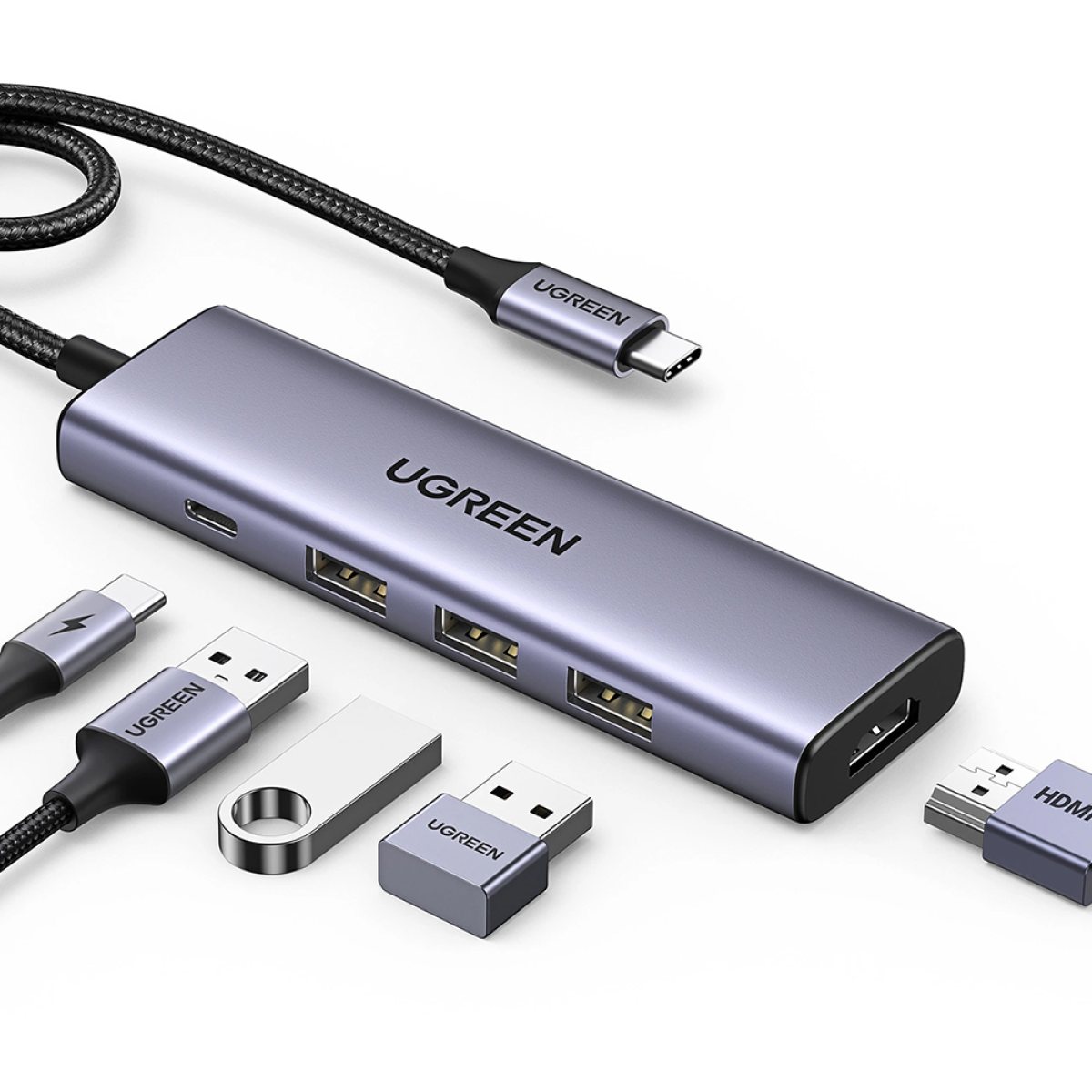 Hub Multiport, Slim, USB-C, 3x USB, HDMI, PD100W, 5Gbps, 4K - Ugreen CM511 - Gray