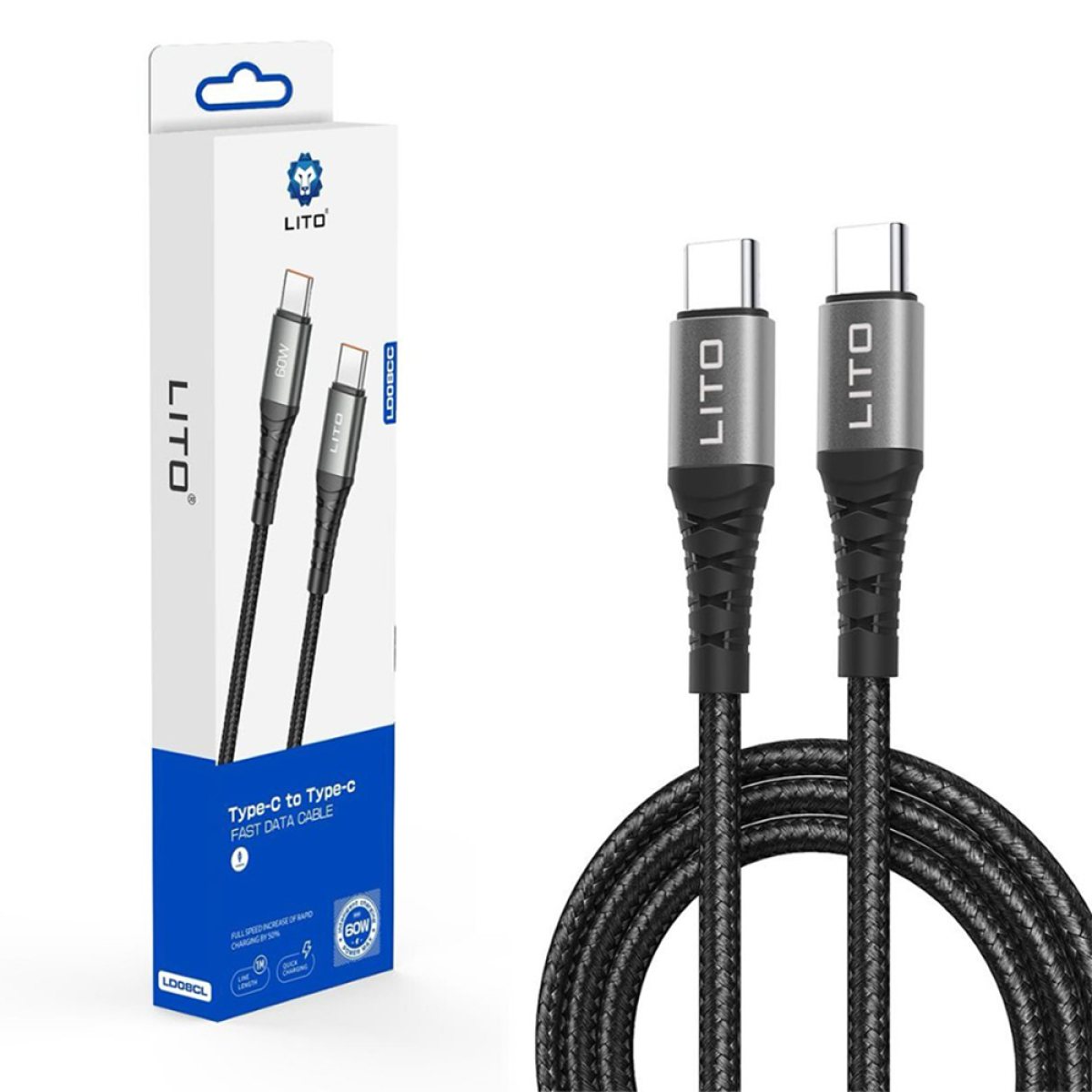 Cablu Type-C la Type-C, 2.4A, 1m - Lito (LD08) - Black