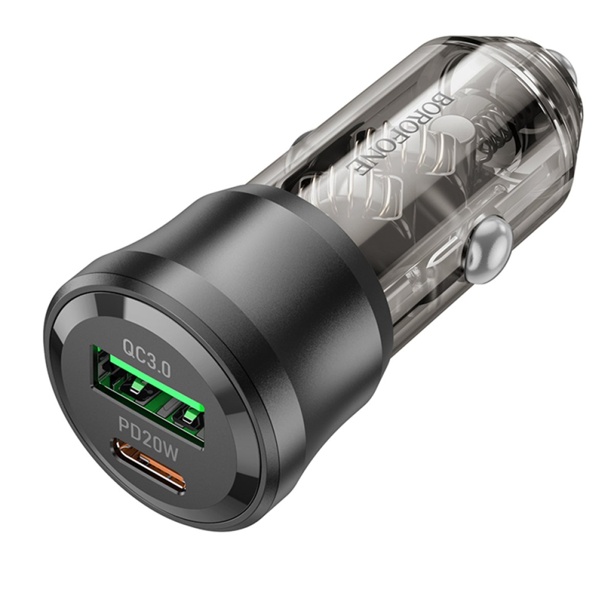 Incarcator pentru Masina, USB, USB-C, 38W - Borofone Journey (BZ25) - Transparent / Black