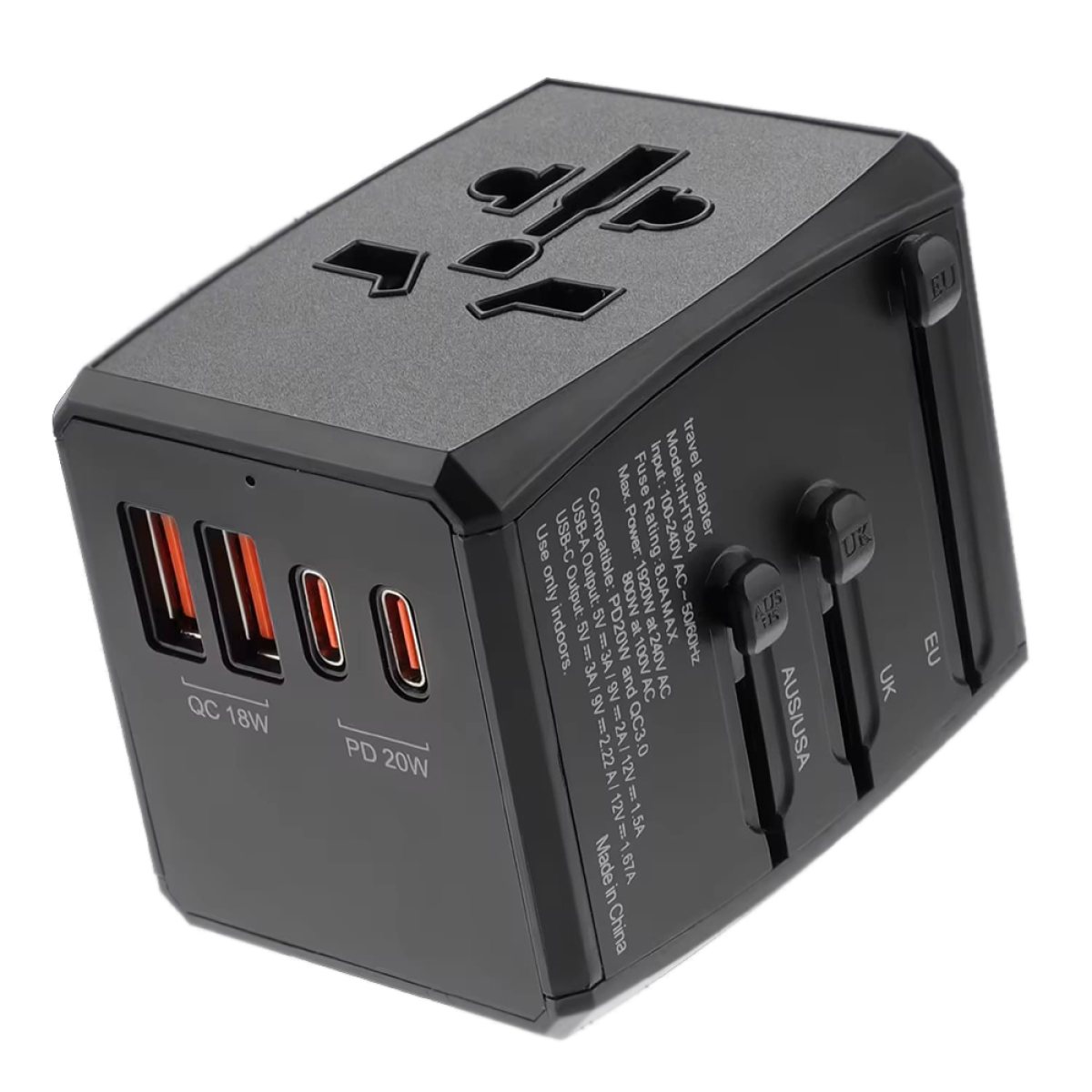 Adaptor pentru Priza PD20W, 2 x USB, 2 x Type-C, EU, UK, AUS, US - Techsuit (HHT904) - Black