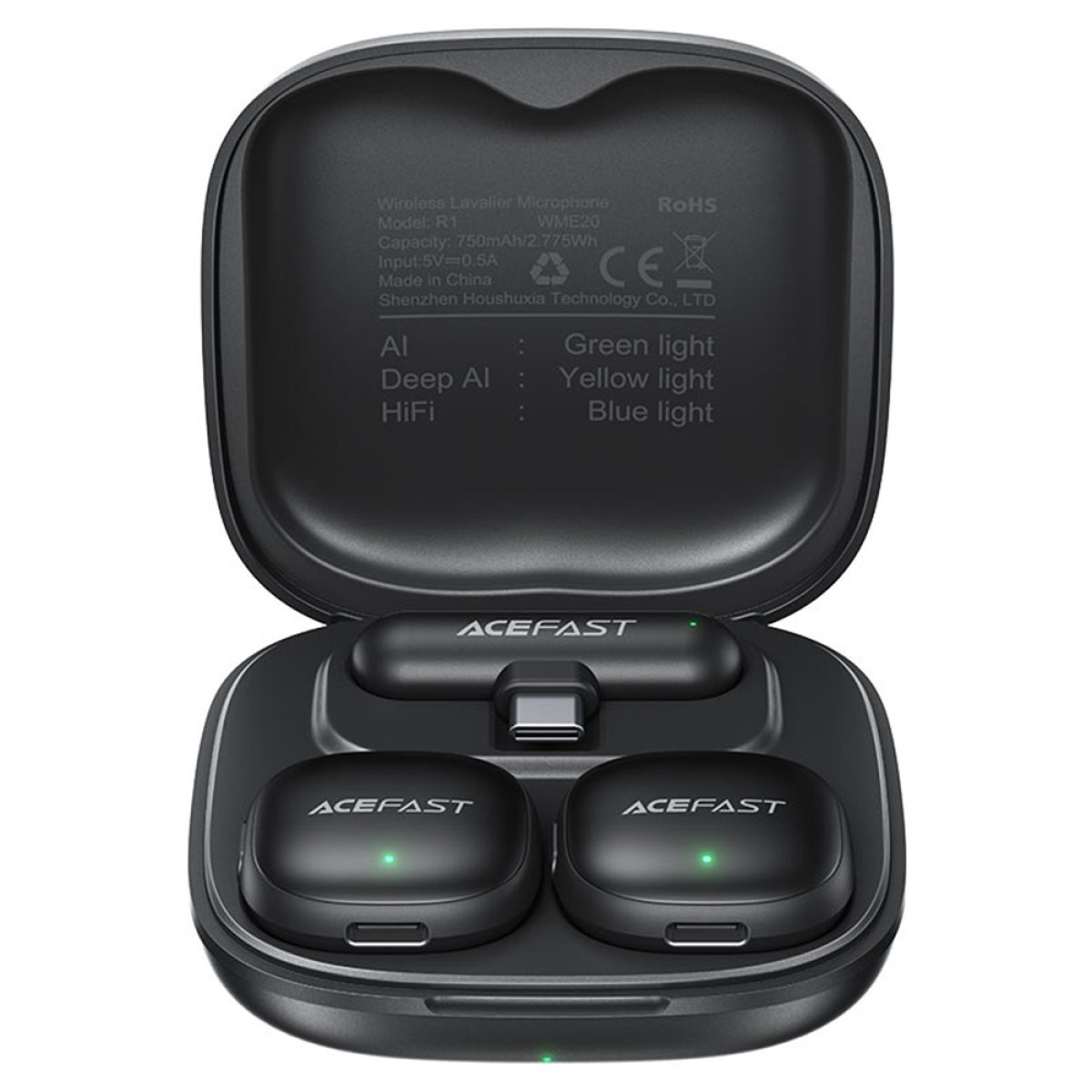 Microfon Wireless Lavaliera, Type-C, AI Noise Reduction, Plug and Play - Acefast (R1) - Black