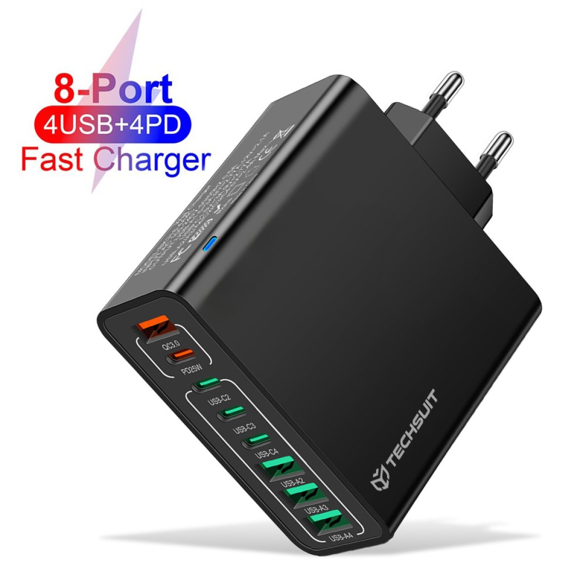 Incarcator Priza  4 x USB, 4 X Type-C, Fast Charging, 65W - Techsuit (CHPD224) - Black