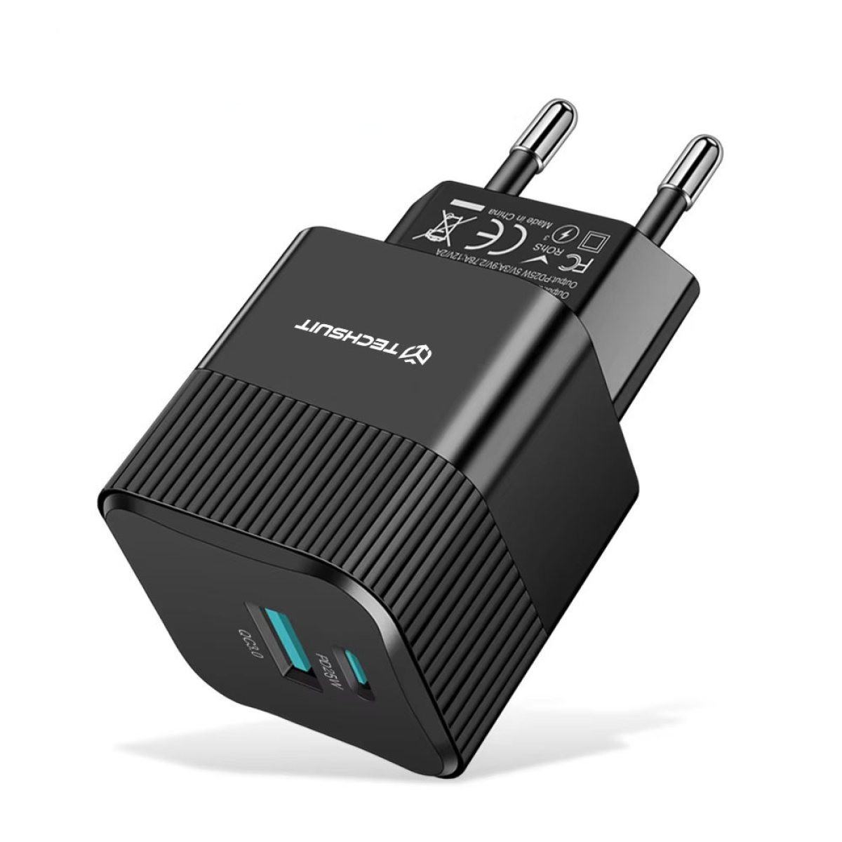 Incarcator Priza GaN, USB, Type-C, 25W - Techsuit (CHPD216) - Black