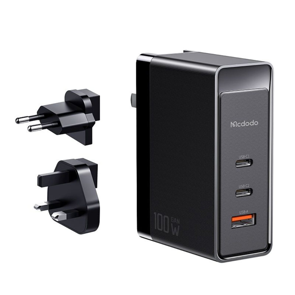 Adaptor EU, UK, US, USB-A, 2x Type-C, GaN, 100W - Mcdodo Nuclear Power Series (CH-8101 Pro) - Black