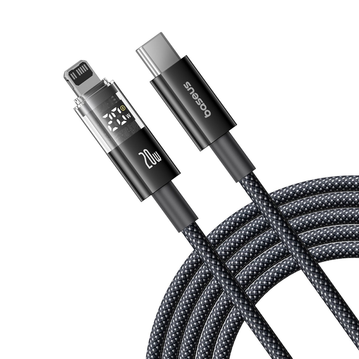 Cablu de Date cu Afisaj Digital, Type-C la Lightning, 20W, 1m - Baseus Display 2 (P10382703121-00) - Cosmic Black