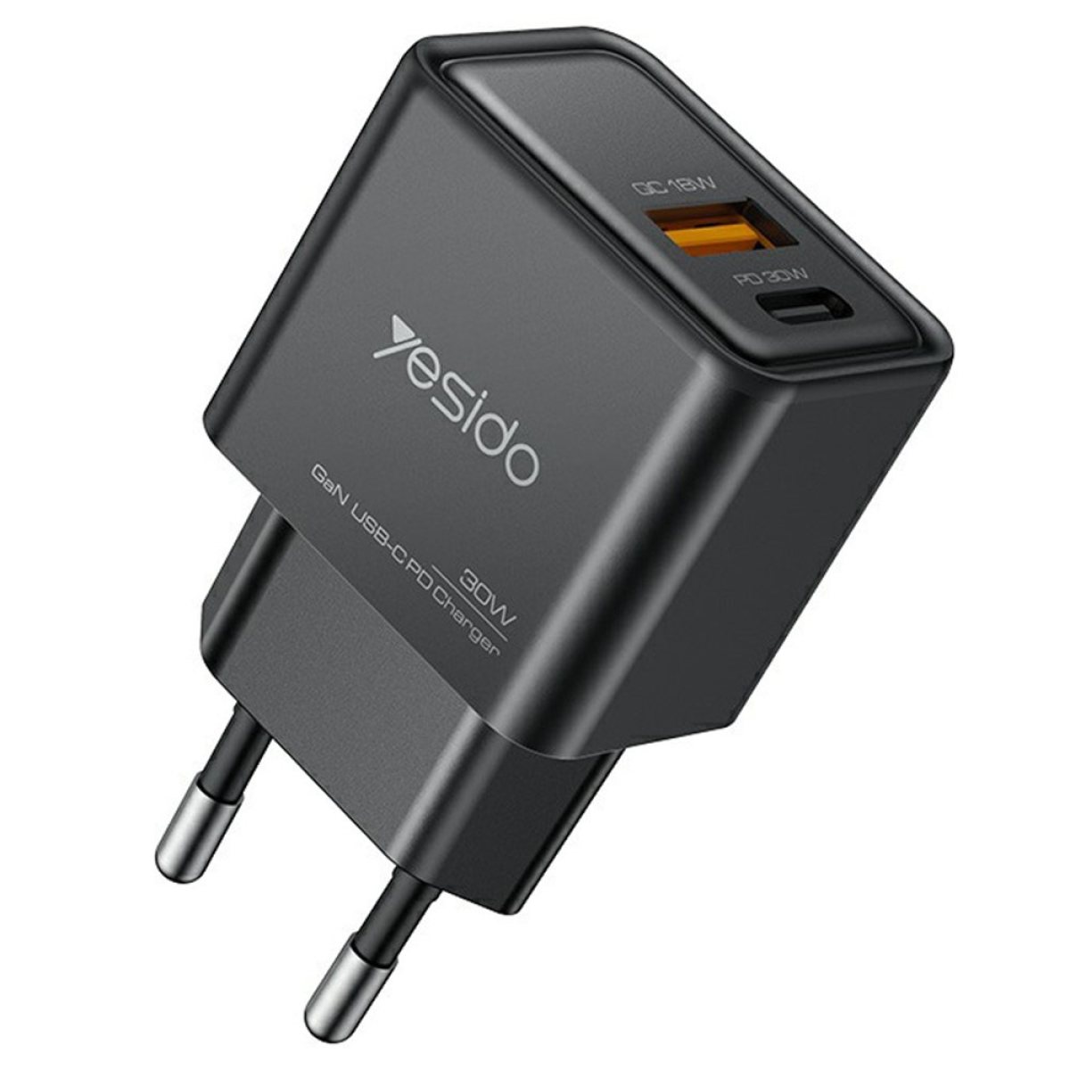 Adaptor pentru Priza Compact cu Doua Porturi de Incarcare Type-C + USB-A - Yesido (YC64) - Black
