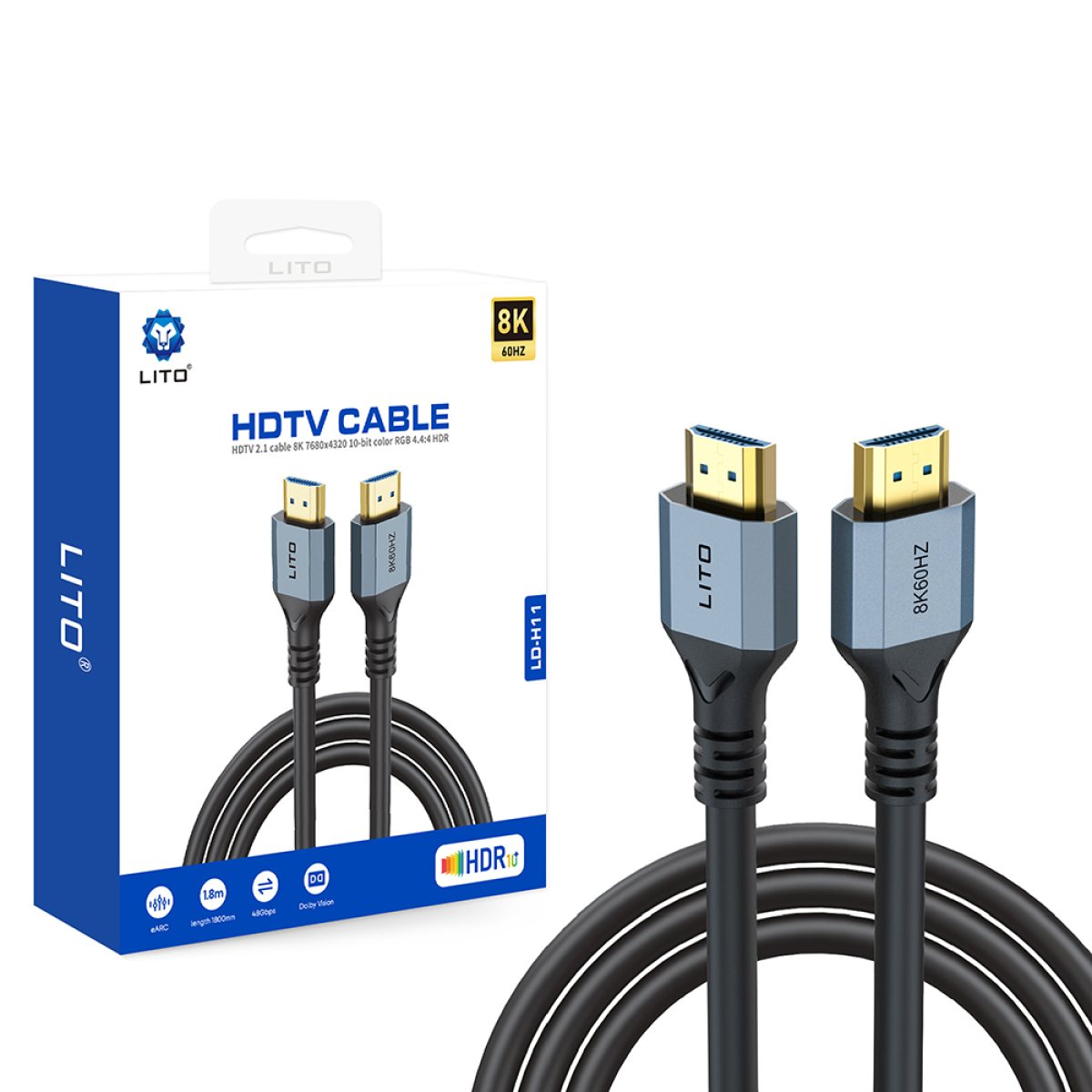 Cablu Video HDMI la HDMI, 8K@60Hz, Color RGB 4.4:4 HDR, 1.8m - Lito (LD-H11) - Black
