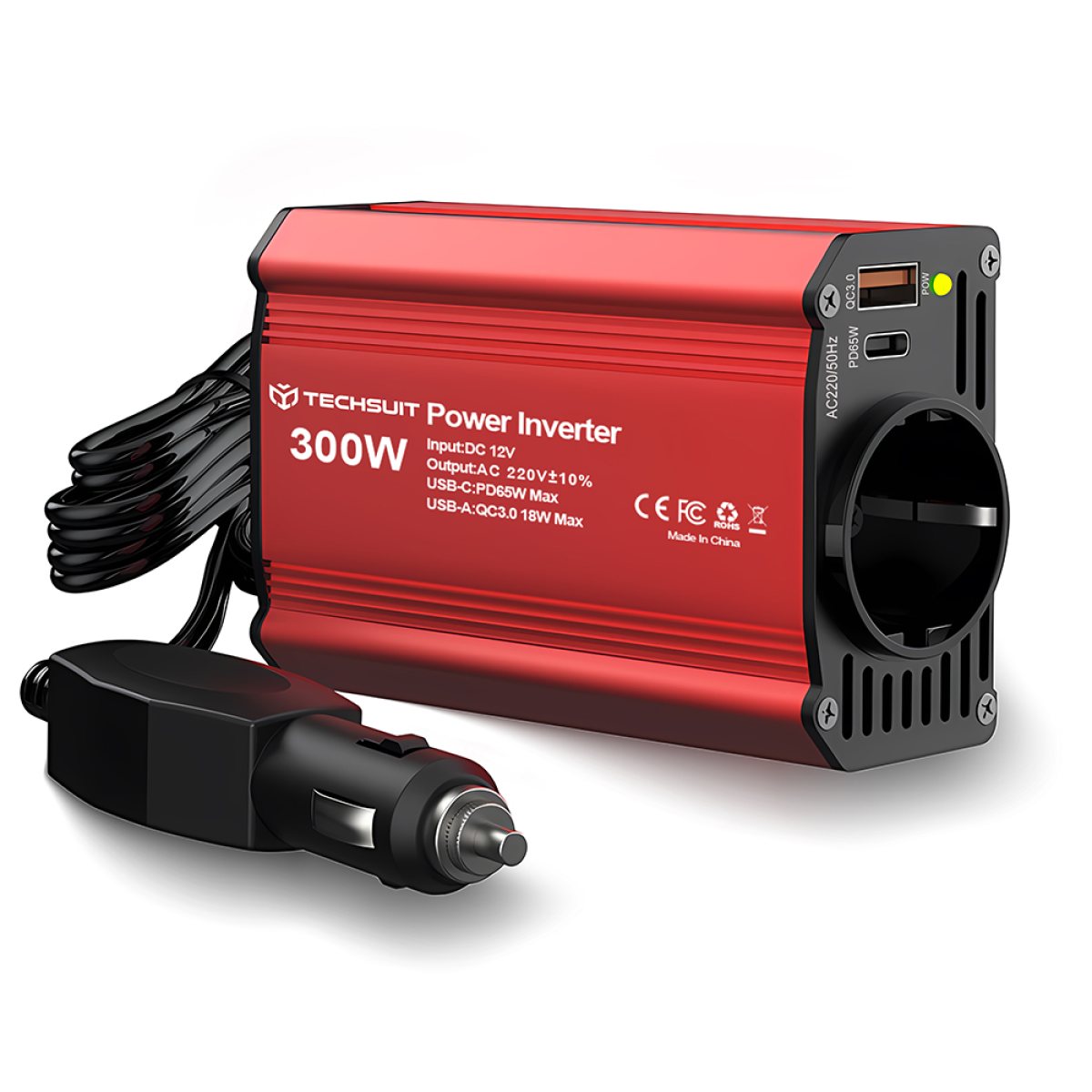 Invertor pentru Masina USB, Type-C, 300W - Techsuit FlexiCarVolt (IA1) - Red