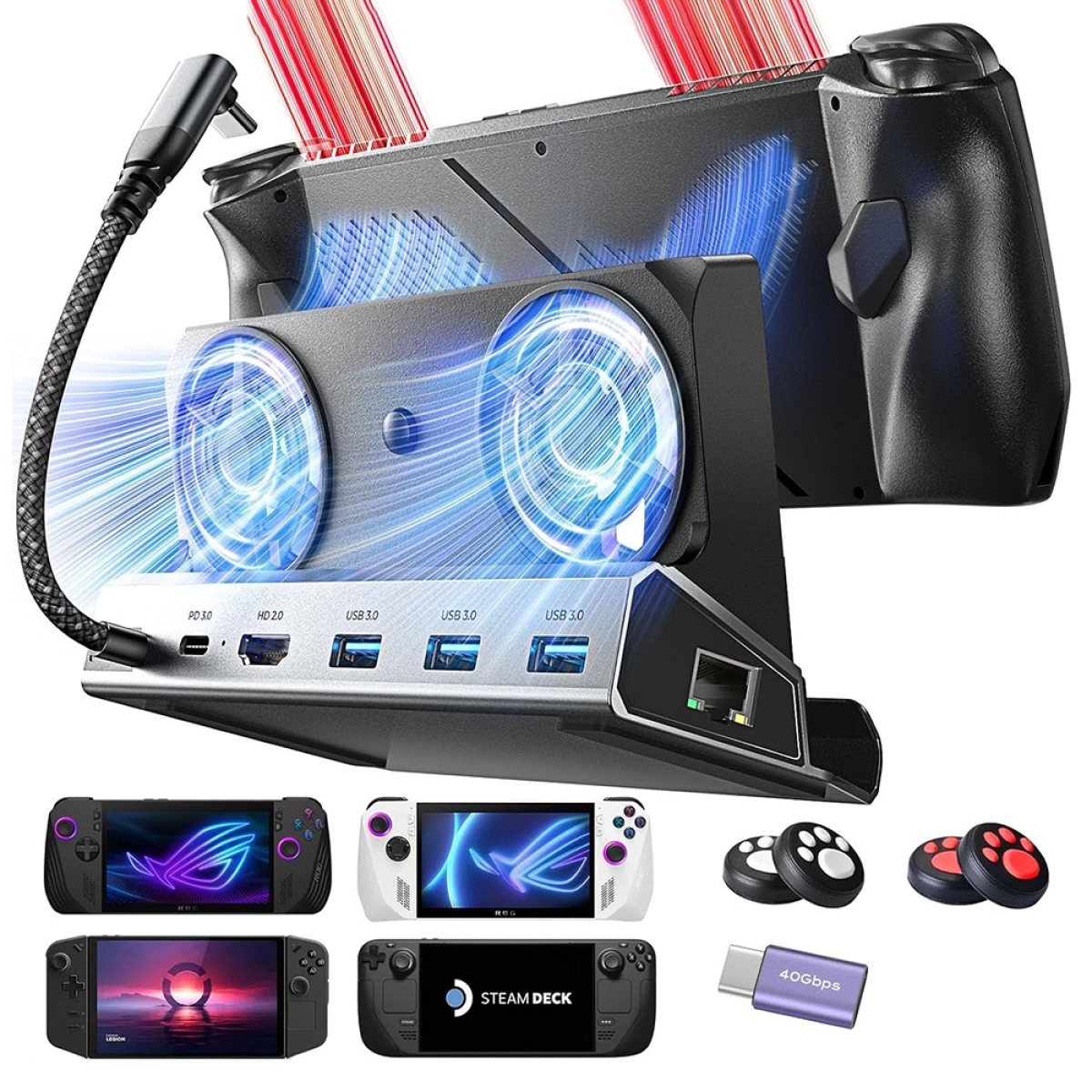 Docking Station, Dual Cooling Fan, HDMI, USB, Type-C - Lisen S1 (YL0423110005) - Black