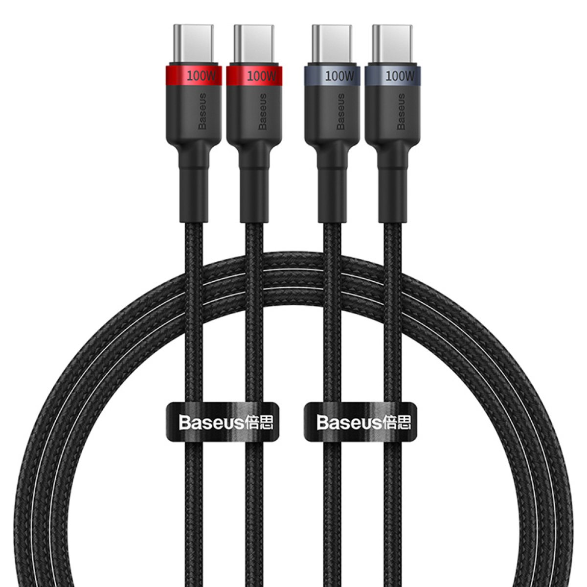 Cablu de Date Type-C to Type-C, Fast Charging 100W, 480Mbps, 1m (set 2) - Baseus (P10318306003-00) - Black/Red, Black/Grey