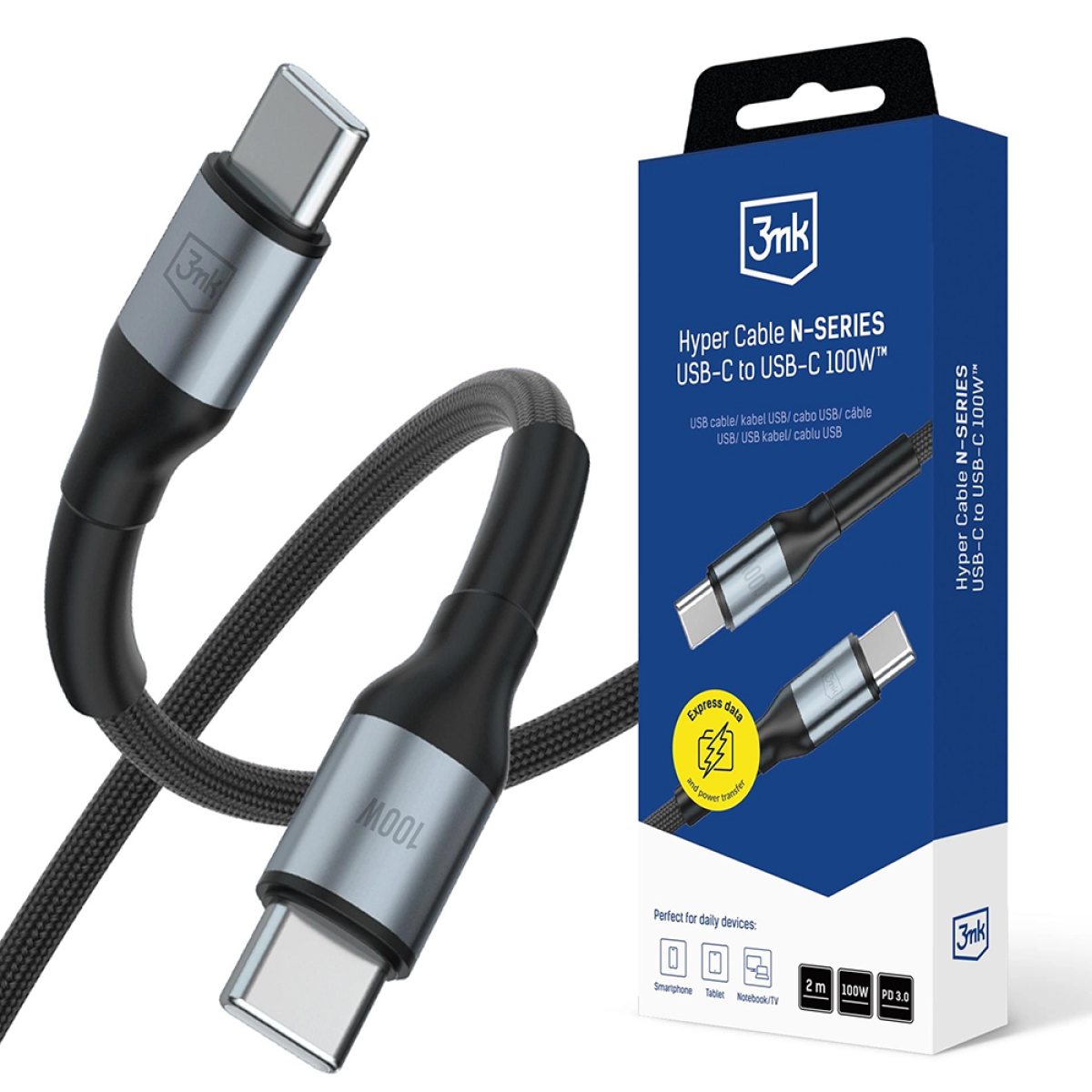 Cablu Alimentare Super Fast, USB-C, 100W, 2m - 3mk Hyper N-Series - Black