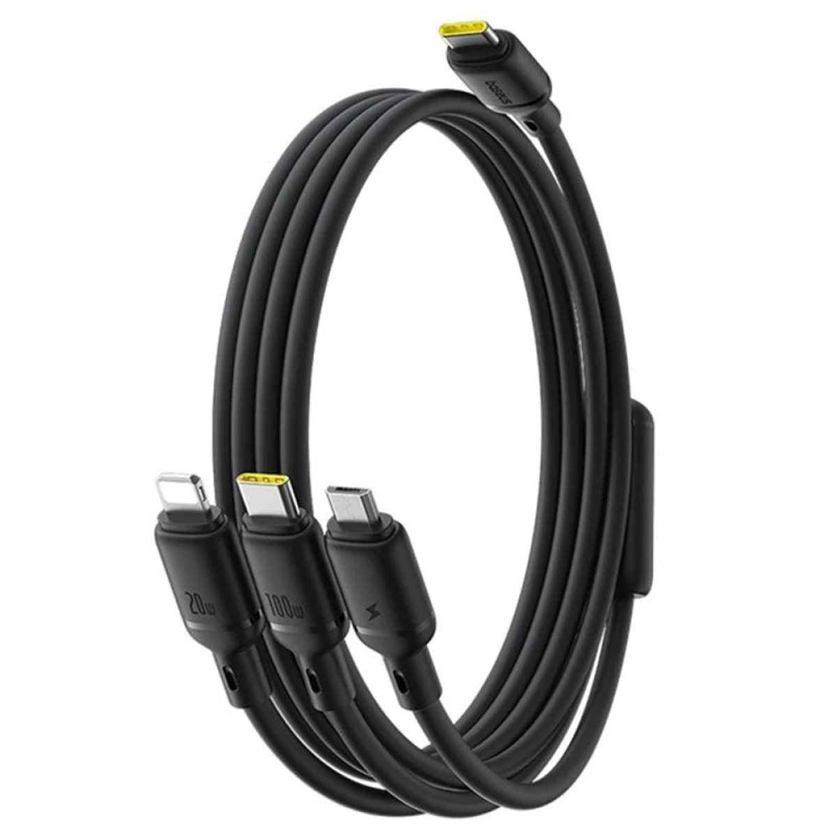 Cablu de Date Type-C la Micro-USB, Lightning, USB-C, 100W, 1.5m - Baseus Silky (P10377706123-00) - Black