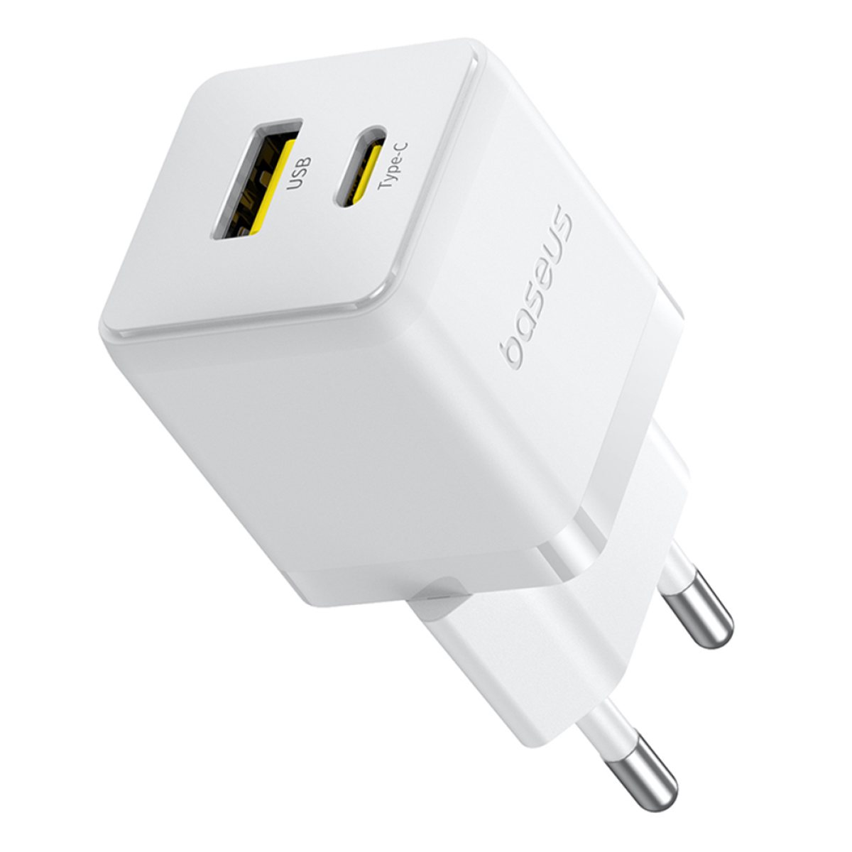 Incarcator EU 2 in 1 USB, Type-C, 1m, 30W - Baseus Palm (P1011160A213-00) - Moon White