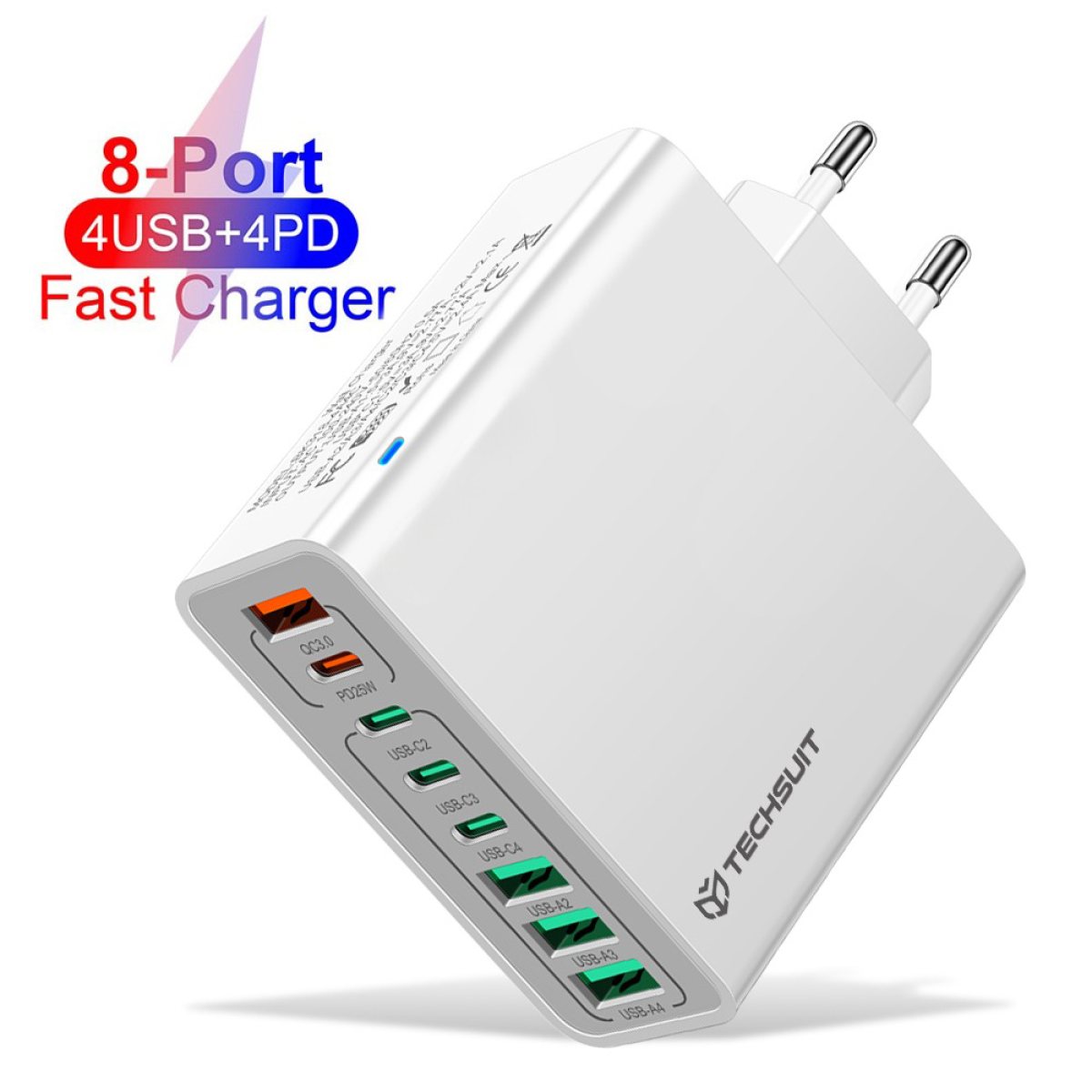 Incarcator Priza  4 x USB, 4 X Type-C, Fast Charging, 65W - Techsuit (CHPD224) - White