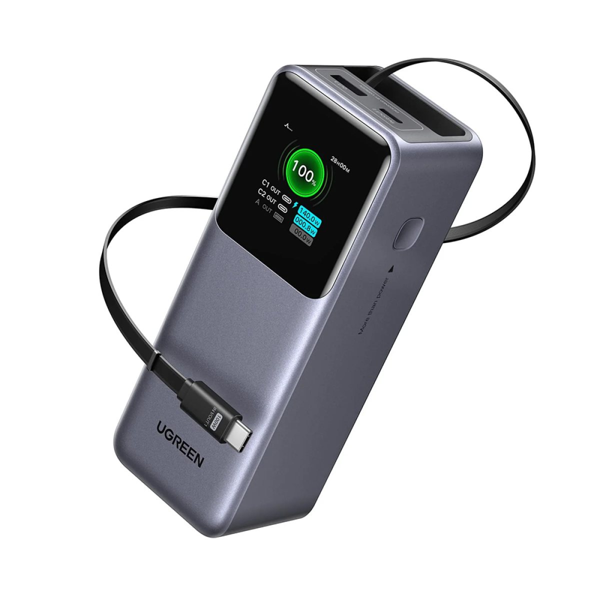 Baterie Externa cu Display Digital, 20000mAh, USB, 2x Type-C, 165W, 20000mAh - Ugreen PB726 (55987B) - Grey
