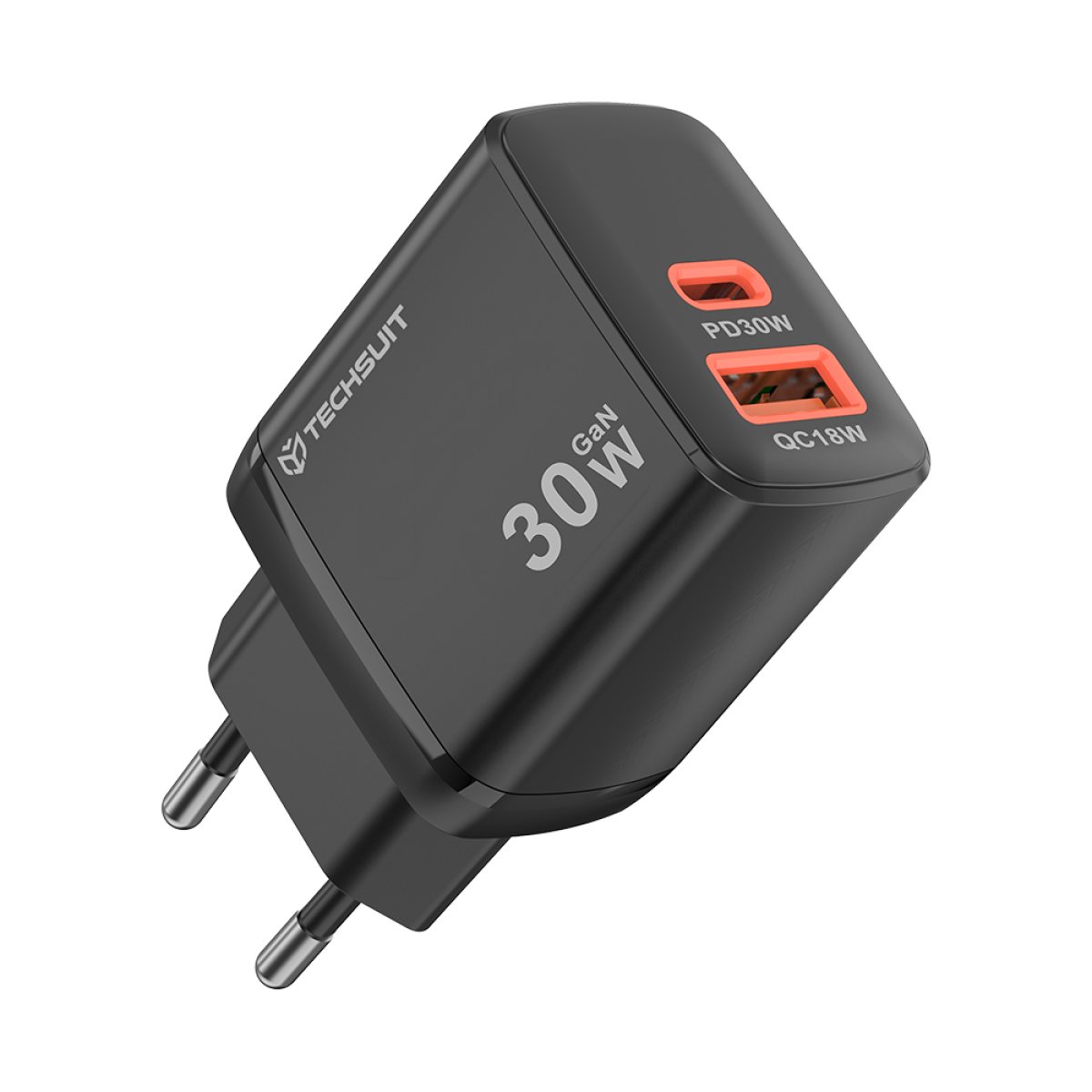 Alimentator pentru Priza, USB, Type-C Dual Travel Charger, 30W - Techsuit Duonix30W (CH1) - Black