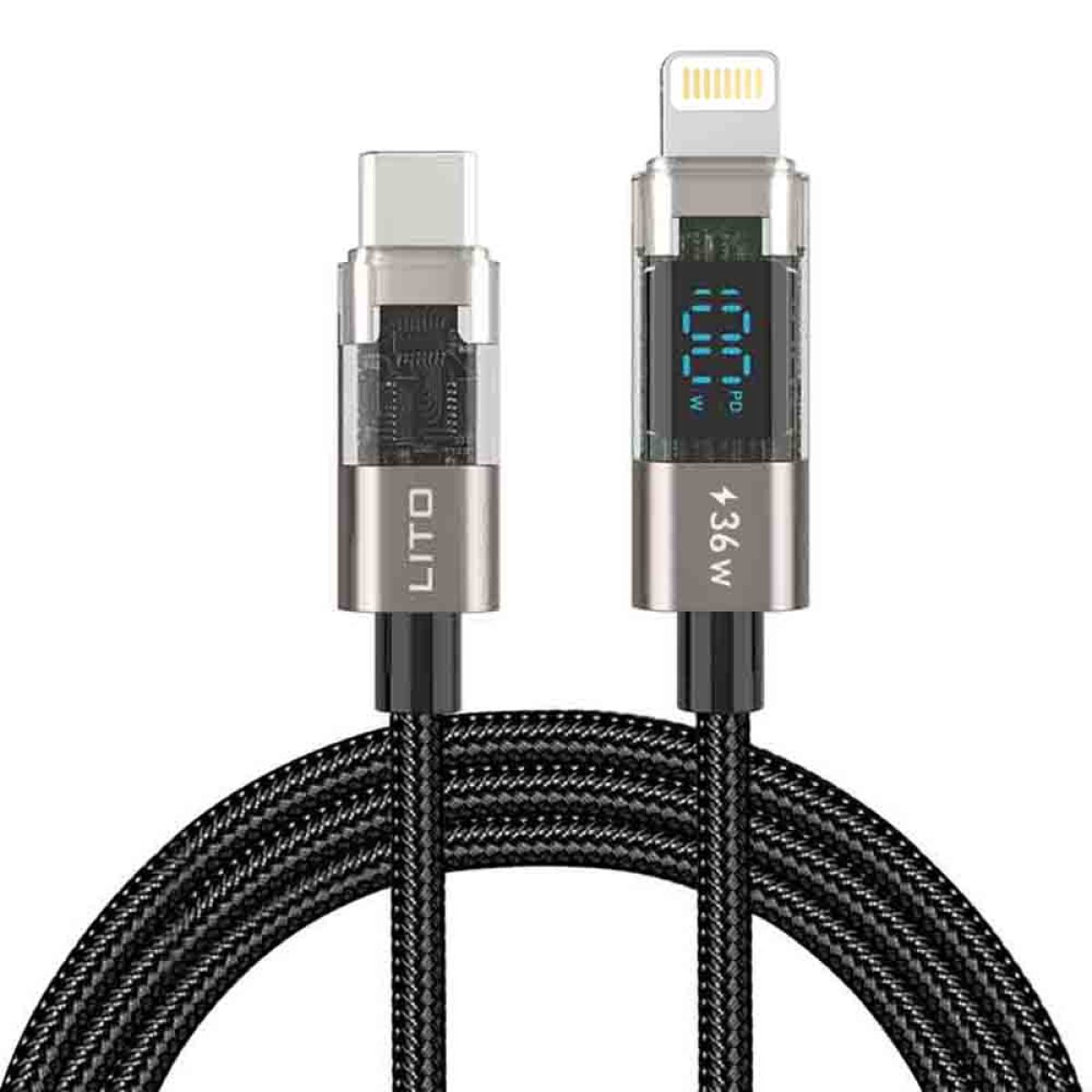 Cablu de Date cu Mufe Lightning, Type-C 36W, 1.2m - Lito (LD09CL) - Black