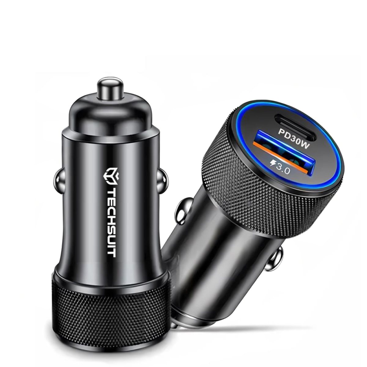 Incarcator pentru Masina USB, Type-C, 48W, 5V/3A, ABS, Metal - Techsuit VoltDuo (C2) - Black
