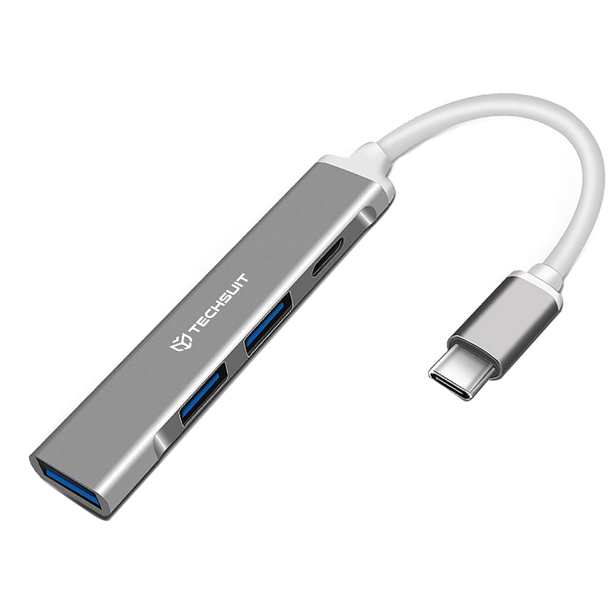 Hub USB-C la 1x USB 3.0, 2x USB 2.0, 1x Type-C - Techsuit PolarisBridge 4 in 1 (H18) - Gray/White