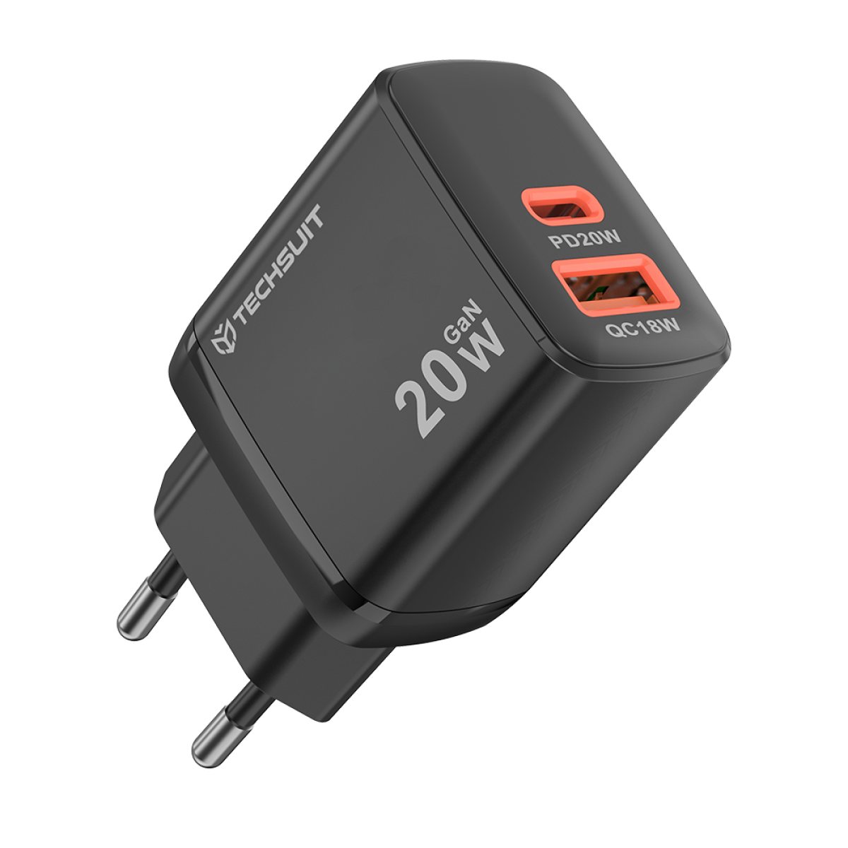 Alimentator pentru Priza, USB, Type-C Dual Travel Charger, 20W - Techsuit Duonix20W (CH2) - Black