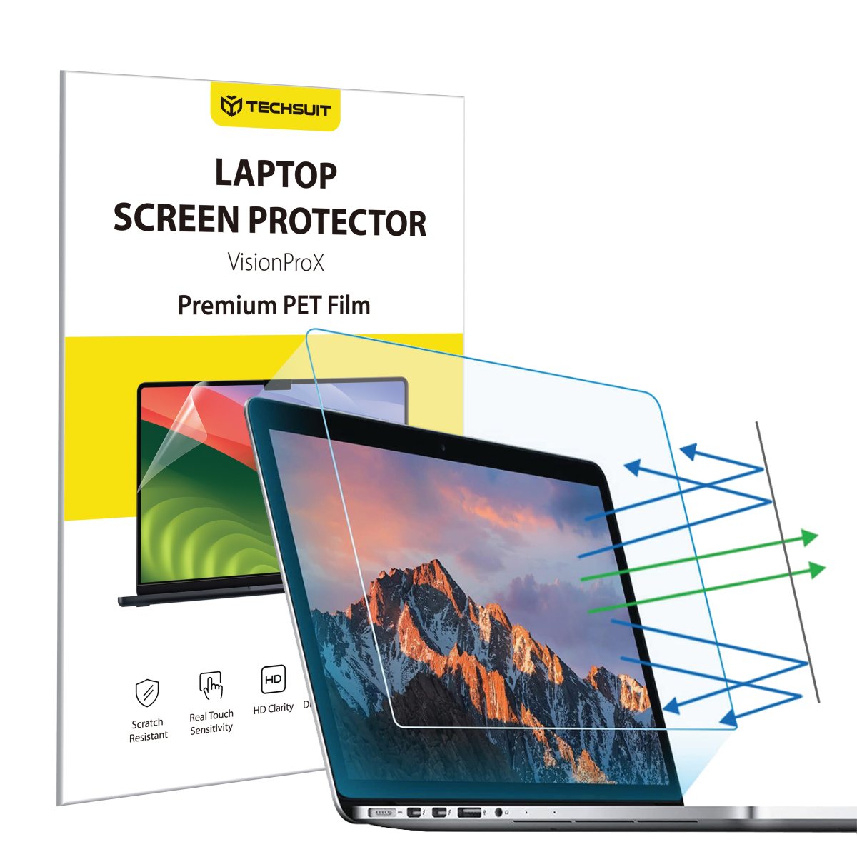 Folie pentru Laptop 15.6" 16:9 (345 x 194mm) -Techsuit VisionProX Anti-Blue Light - Clear