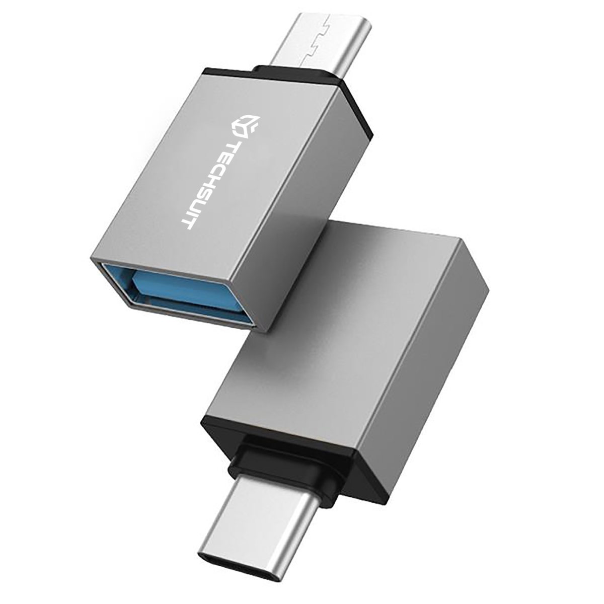 Adaptoare OTG USB to Type-C, 3A, Aluminiu (set 2) - Techsuit DuoVoltX (A13) - Grey