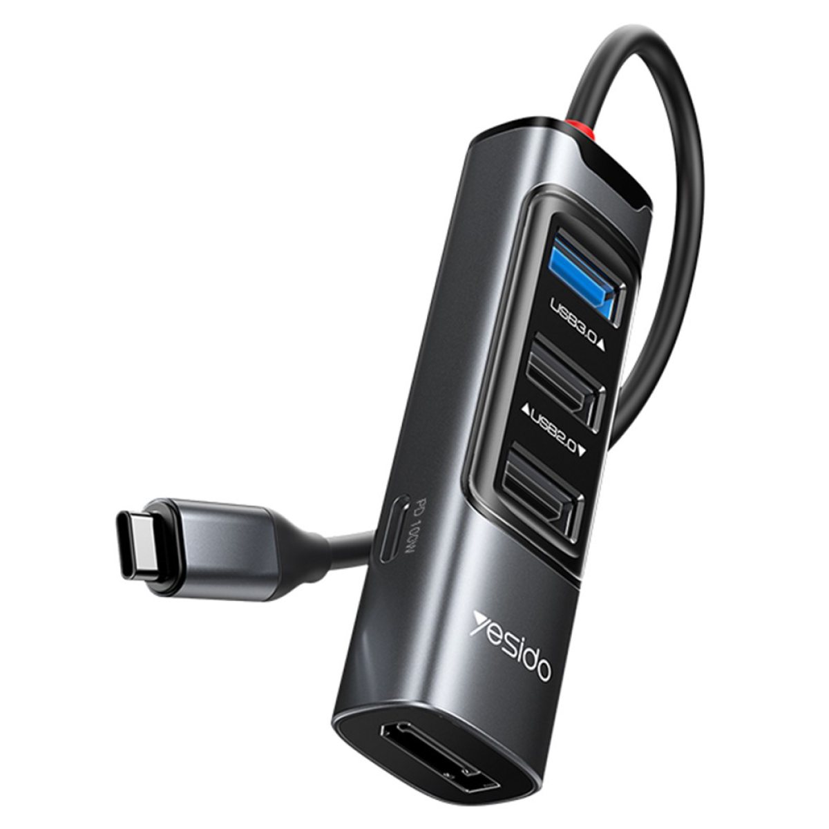 Hub Multiport, Type-C la 3x USB, USB-C, DisplayPort, PD100W 4K@30Hz, 5Gbps - Yesido (HB23) - Gray