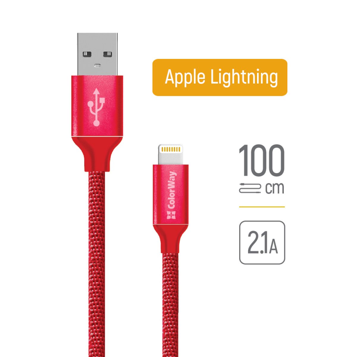 Cablu Date, USB la Lightning, 2.1A, 1m - ColorWay (CW-CBUL004-RD) - Red