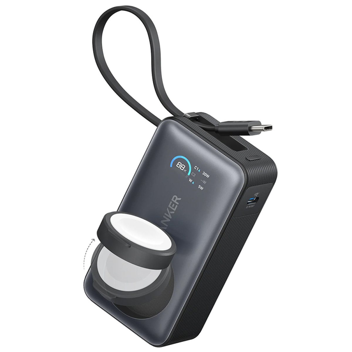 Acumulator Extern pentru Apple cu Cablu Type-C, 10000mAh, Qi2 35W - Anker MagGo (A1657H11)  - Black