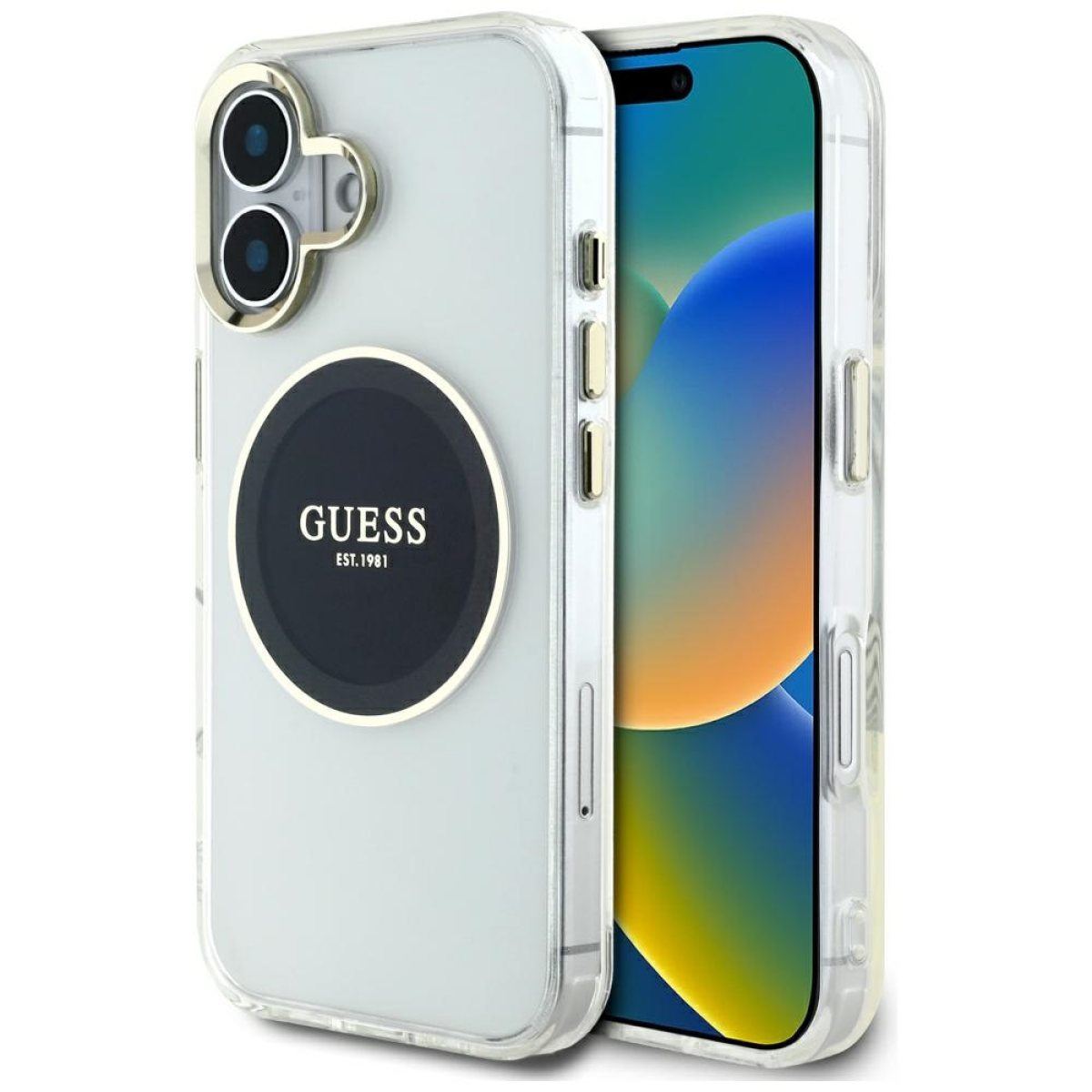 Husa pentru iPhone 16 - Guess IML Metal Colored Circle MagSafe (GUHMP16SHTDRCEDK) - Black