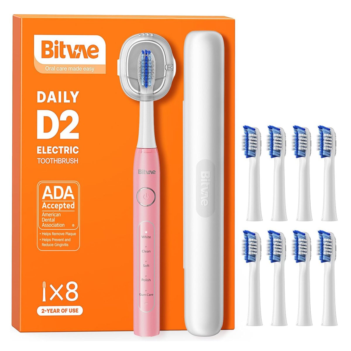 Periuta de Dinti, Capete Rezerva, Suport, Waterproof - Bitvae Daily (D2) - Pink
