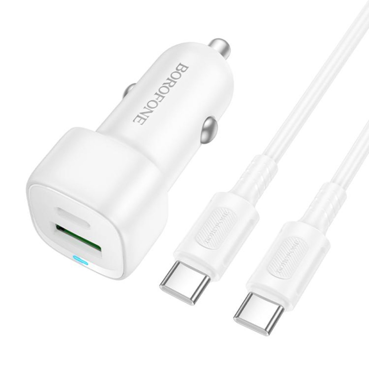 Incarcator pentru Masina, USB-C, USB-A 38W + Cablu Type-C - Borofone Cloud (BZ34B) - White