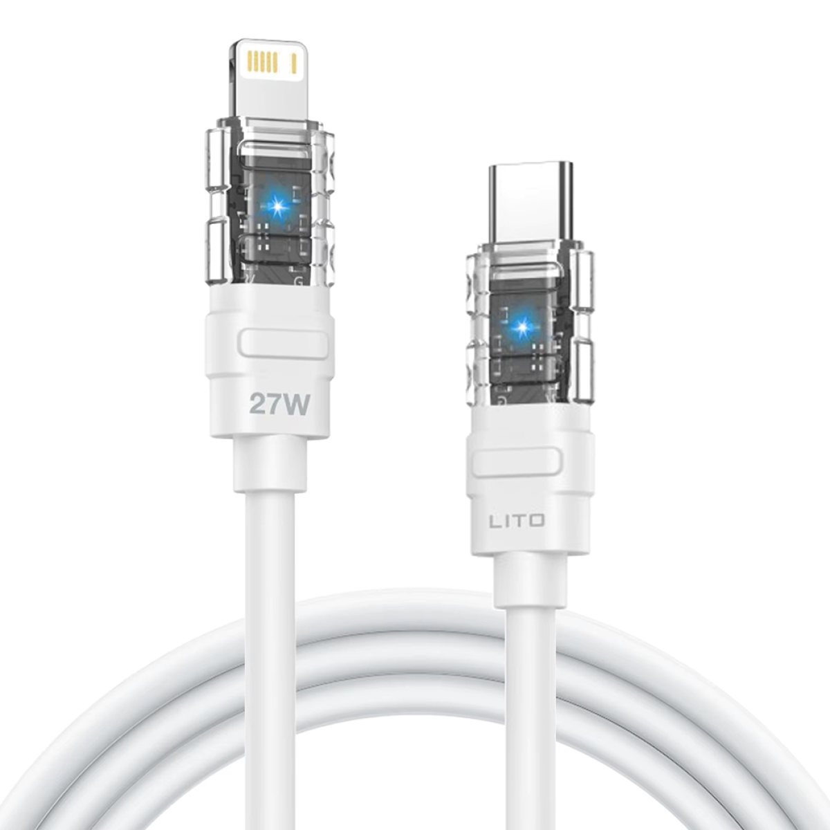 Cablu de Date Fast cu Mufe Type-C, Lightning, 27W - Lito Liquid Silicone Mechanical (LD05) - White