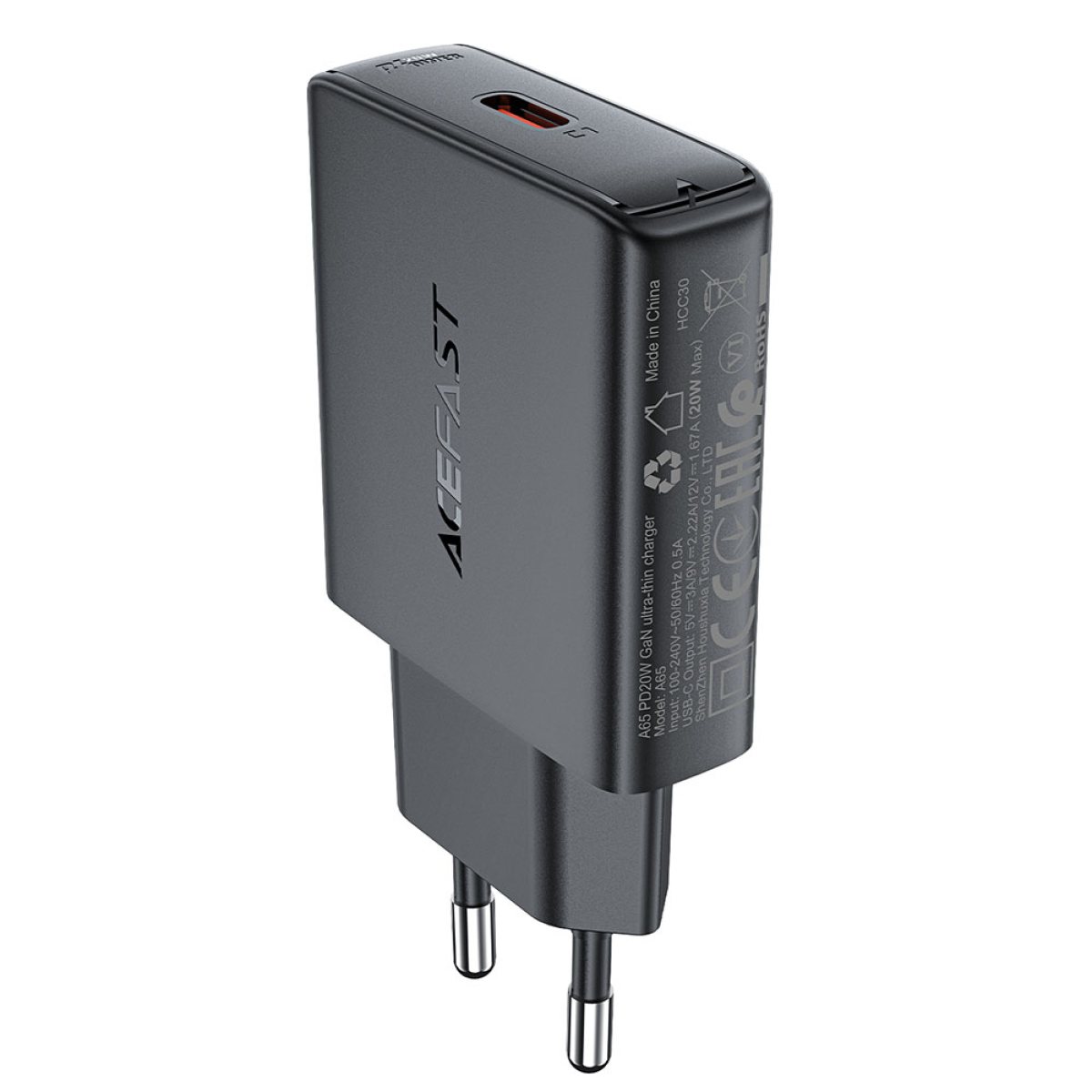 Incarcator pentru Priza, Type-C, GaN Technology, Power Delivery, 20W - Acefast (A65) - Black