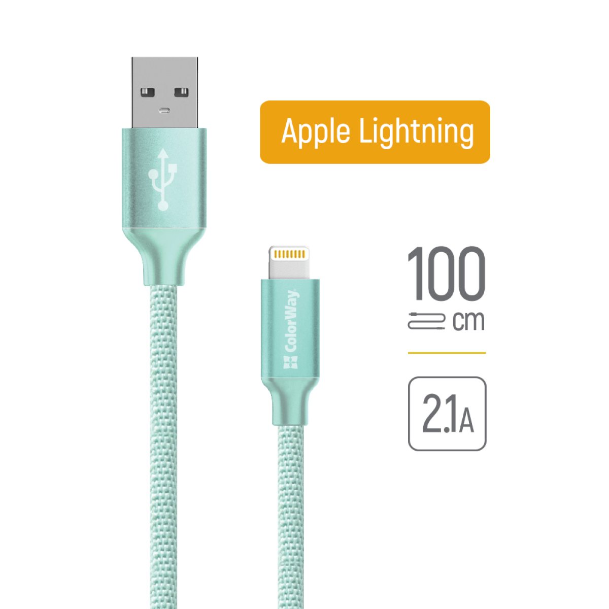 Cablu Date, USB la Lightning, 2.1A, 1m - ColorWay (CW-CBUL004-MT) - Mint