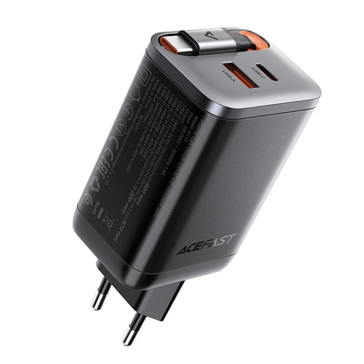 Incarcator pentru Priza, Type-C, 67W, 3A, 65cm, Fast Charging - Acefast (A111) - Black