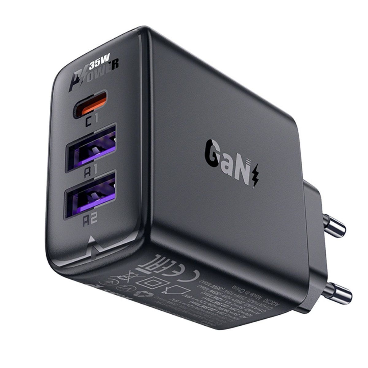 Incarcator pentru Priza, 2x USB, Type-C, PD35W, Fast Charging - Acefast (A57) - Black