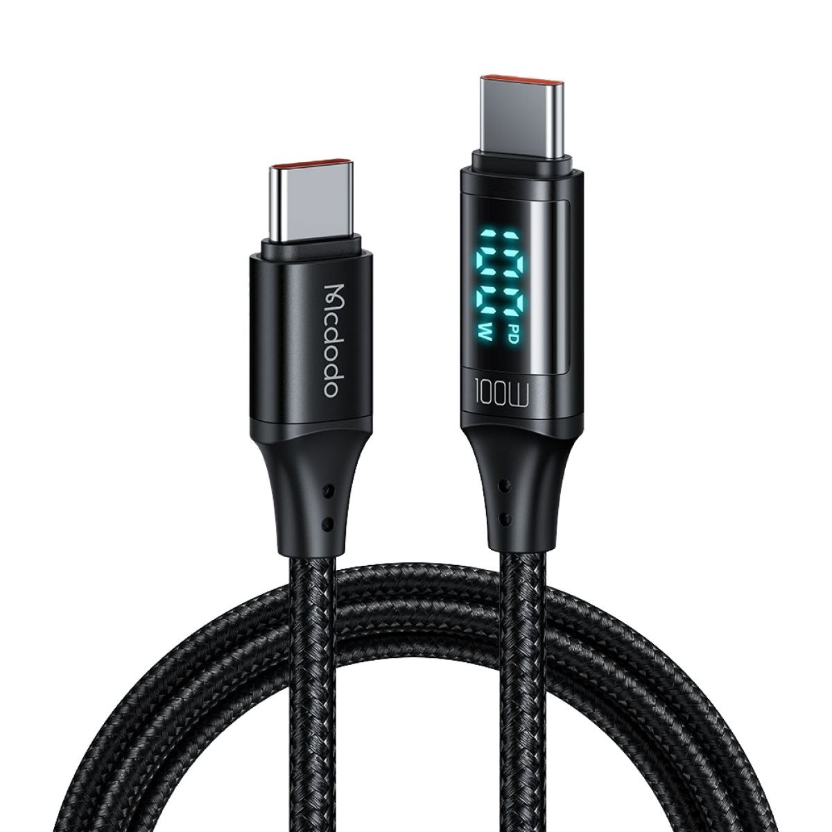 Cablu, USB-C la USB-C, 100W cu Display Digital Aluminiu, Nailon Impletit. 1.2m - Mcdodo (CA-1100) - Black
