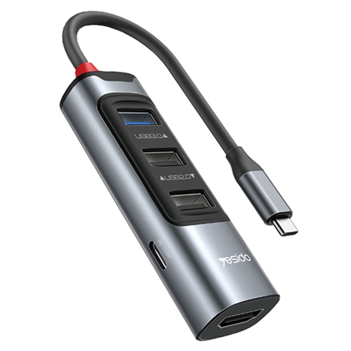 Hub Multiport, Type-C la 3x USB, USB-C, HDMI, PD100W 4K@30Hz, 5Gbps - Yesido (HB22) - Gray
