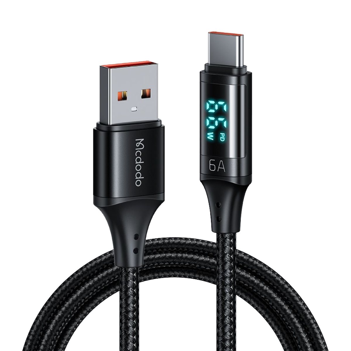 Cablu USB to USB-C, 6A cu Display Digital Aluminiu, Nailon Impletit. 1.2m - Mcdodo (CA-1080) - Black