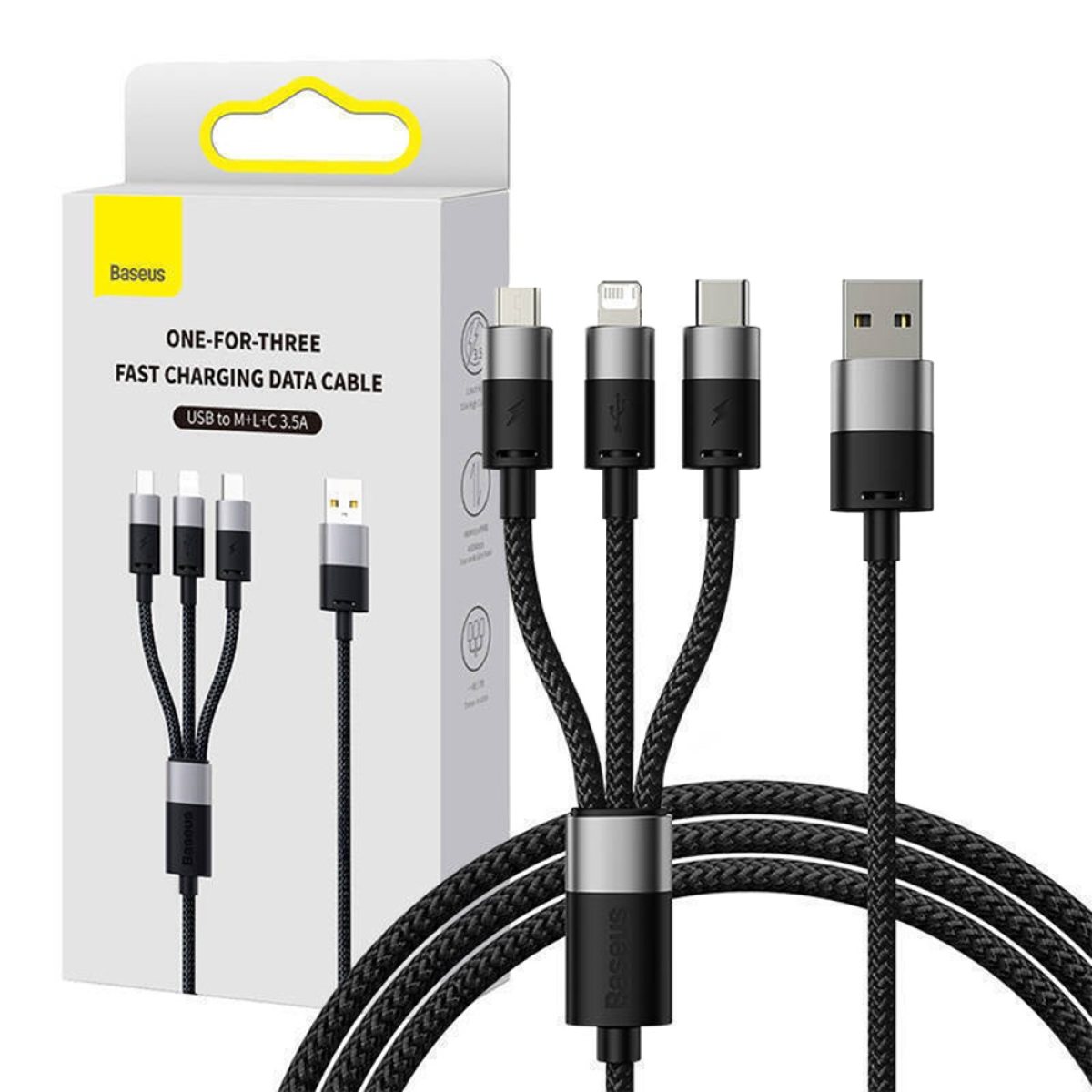 Cablu USB la Type-C, Lightning, Micro-USB, 100W, 1.5m - Baseus (P10319900111-01) - White